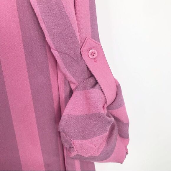 A.N.A. Pink Striped Button Up Lightweight Roll tab Long Sleeve Blouse- NEW - Picture 10 of 13